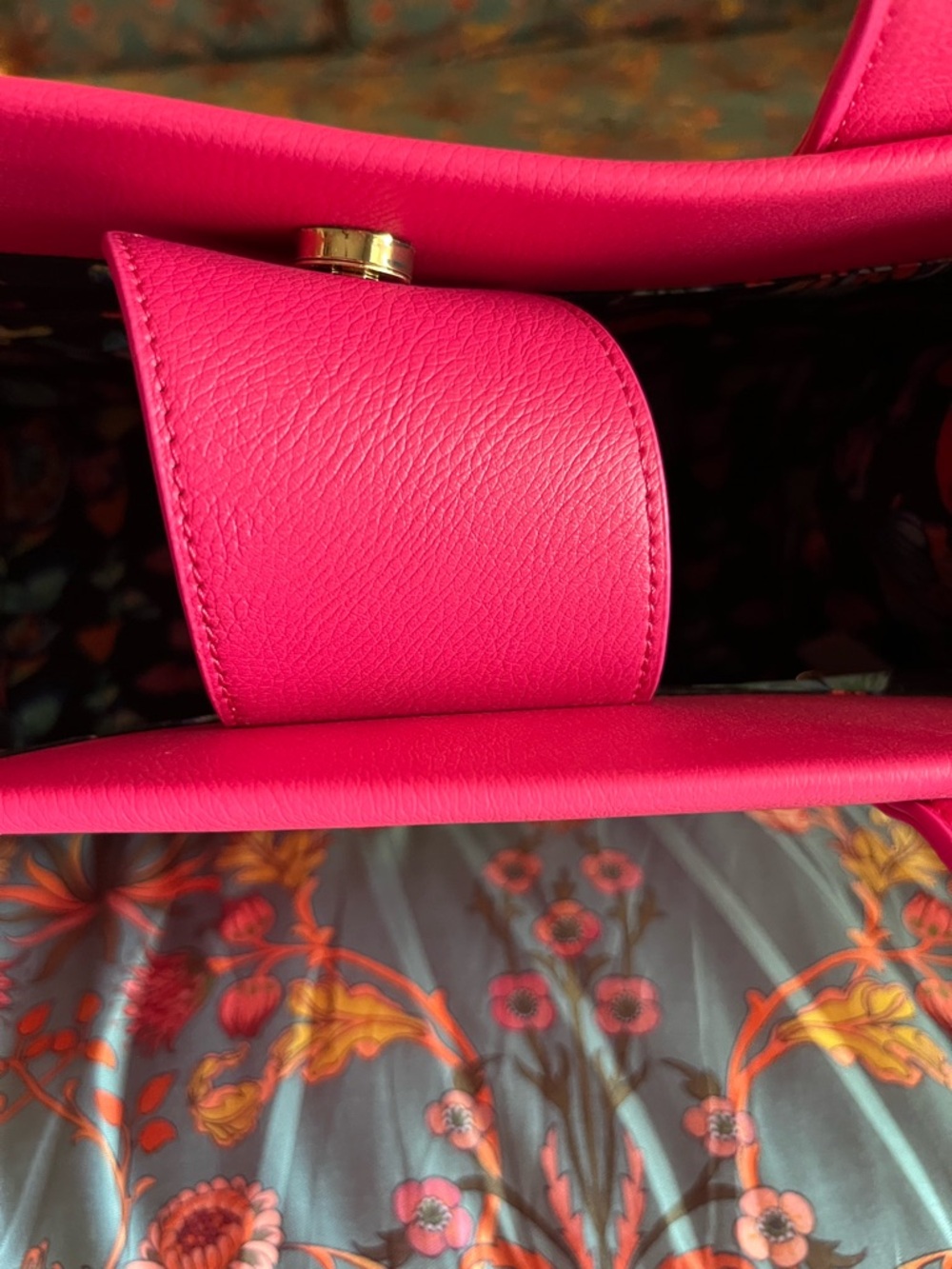 Hot Pink Skull Tote Bag with White Skull Graphic - Picture 6 of 7